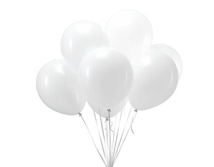 A cluster of white, round balloons tied together, set against a transparent background