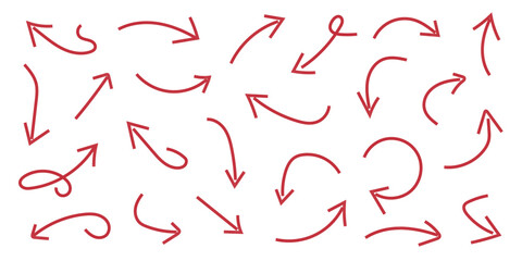 Collection of Hand Drawn Arrows in Red Ink for Creative Designs and Presentations