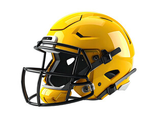 Shiny gold football helmet, black face mask, isolated on a dark background