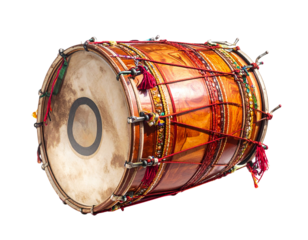 Traditional Indian Dhol Drum with Festive Decorations – Cultural Celebration PNG