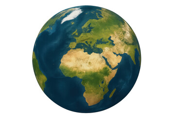 Earth globe revolving, displaying continents of europe, africa, and asia. Concept of environment, world travel, global communication. Transparent background