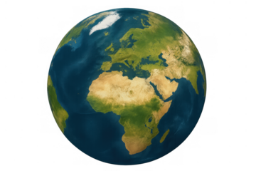 Earth globe revolving, displaying continents of europe, africa, and asia. Concept of environment, world travel, global communication. Transparent background