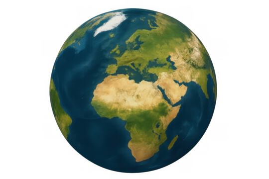 Earth globe revolving, displaying continents of europe, africa, and asia. Concept of environment, world travel, global communication. Transparent background