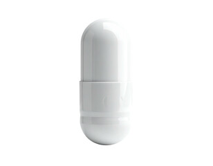 A white, cylindrical capsule comprised of two parts, isolated on a black background