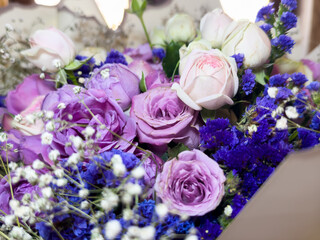 International Women's Day, Valentine's Day, beautiful flowers for the holiday Bouquet of flowers from small roses, roses in closed form, white pink roses, beautiful bouquet of flowers. High quality