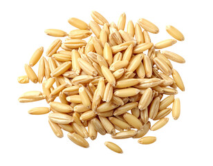 Close-up view of a pile of light-brown, whole, oval-shaped oat groats, overhead