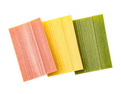 Three colorful, textured rectangles of vibrant colors, arranged on a black background