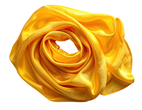 Bright golden fabric shaped into a spiral, resembling a stylized bloom