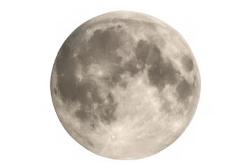 Full moon representing lunar cycle and celestial body in space against a transparent background