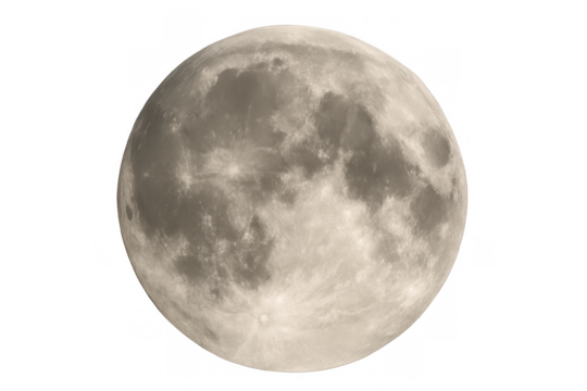 Full moon representing lunar cycle and celestial body in space against a transparent background