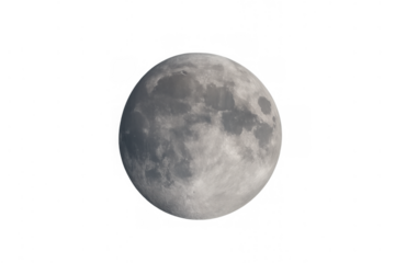 Full moon illuminating space with visible craters, lunar satellite on transparent background