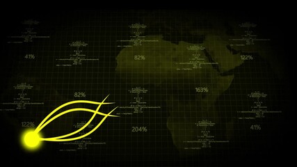 Digital World Map with Glowing Data Overlays and Code Snippets technology global animation. Futuristic world map pulses with data overlays and coding text, creating sleek animation for global . - Powered by Adobe