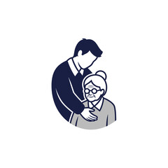 Obraz premium Illustration of a man assisting an elderly woman with glasses.