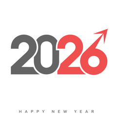 Modern Happy New Year 2026 logo with red and black split. Vector