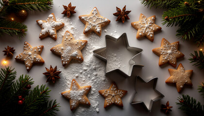 Cozy Christmas Baking Scene with Homemade Star Cookies ai generated