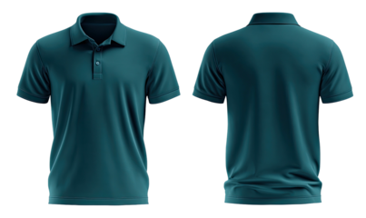 Teal polo shirt, front and back views
