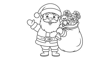 Fototapeta premium Santa Claus with Gift Sack Coloring Page