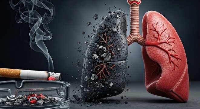 Smokings Devastating Impact - A Visual Comparison of Healthy and Damaged Lungs.