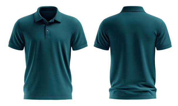Teal polo shirt, front and back views - Powered by Adobe