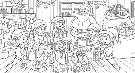 Santa&rsquo;s Workshop Christmas Coloring Page