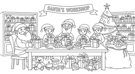 Obraz premium Santa’s Workshop Christmas Coloring Page