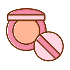 Pink Compact Powder with Applicator Illustration Isolated on White Background