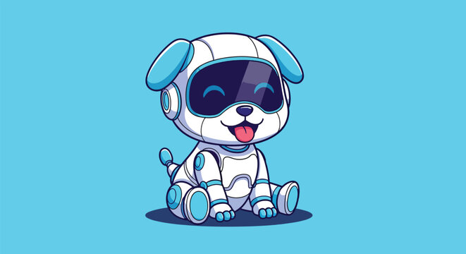 Adorable cartoon robot dog with blue accents and visor.