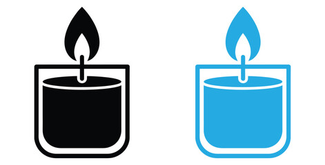 Candle Flame Icon. Vector Illustration.Burning candles in black and blue for peaceful ambiance,Candle vector icon set. Candles flaming flat icons.