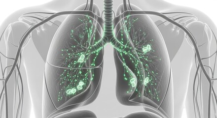 Human Lungs with Lymph Nodes Illustration for Medical Purposes.