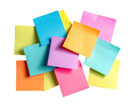 A cluster of various colorful sticky notes arranged against a dark void