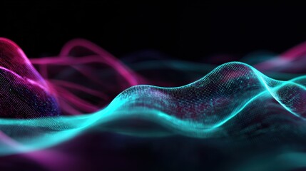 Vibrant abstract waves in shades of purple and blue, creating a fluid and dynamic visual experience.