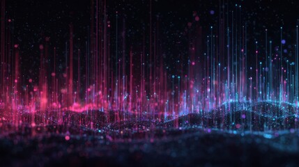 Vibrant digital wave patterns showcasing stunning colors of blue and pink light on a dark background.