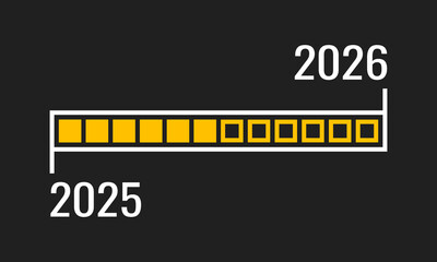 2025 to 2026 loading progress bar, black background vector illustration