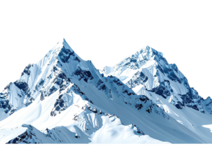 Majestic snow-capped peaks, illuminated by the sun, isolated on black