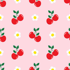 Seamless red cherry pattern design, flat cherry pattern template vector.