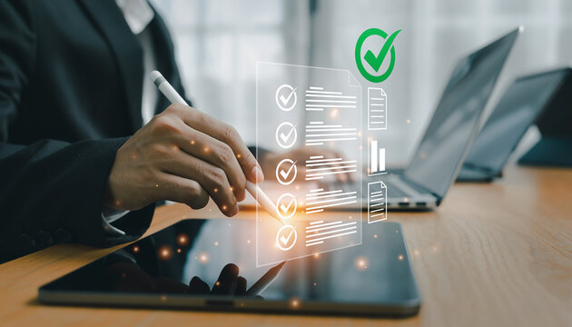Digital Checklist on Tablet with Stylus and Green Checkmark.
