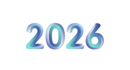 Vibrant and modern 2026 number design with gradient colors isolated on transparent background