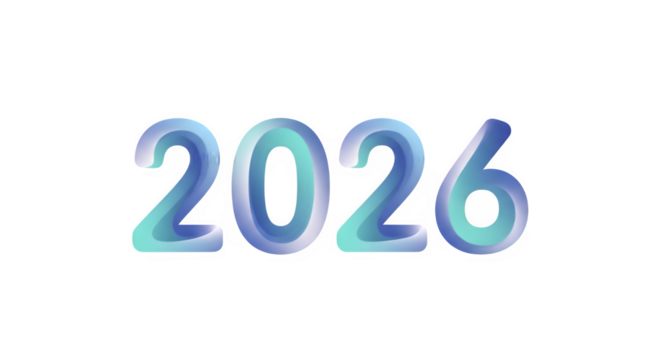 Vibrant and modern 2026 number design with gradient colors isolated on transparent background