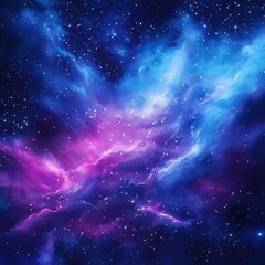 Vibrant cosmic nebula with swirling clouds of blue and purple hues in deep space