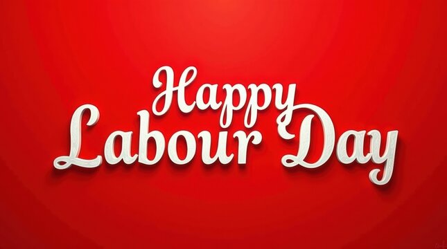 Happy labour day text in elegant white calligraphy on a red background