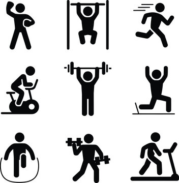 Fitness and workout icon set showcasing various exercise activities
