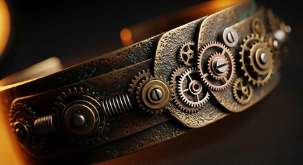 Steampunk Cuff Bracelet with Intricate Gears and Springs.