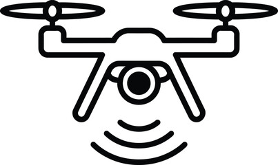 Drone with camera and signal waves line art vector icon design