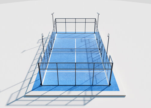 3D Render of Blue Pickleball or Padel Court on White