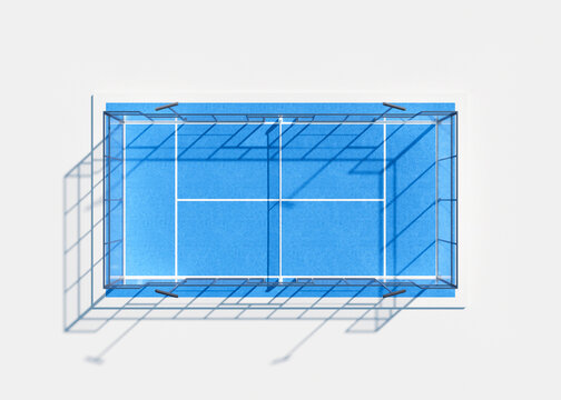 3D Render of Blue Pickleball or Padel Court on White