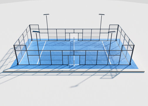 3D Render of Blue Pickleball or Padel Court on White
