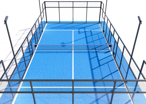 3D Render of Blue Pickleball or Padel Court on White