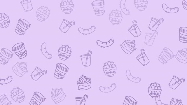 Food and drink icons on light purple background, perfect for menu design, social media posts, or foodrelated marketing material.