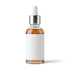 Naklejka premium Amber Glass Dropper Bottle with White Label and Silver Cap for Skincare Serum