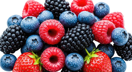 Fresh Mixed Berries Including Raspberries Blueberries and Blackberries.
